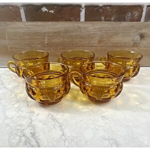 VTG Indiana Amber Glass Thumbprint King Crown Tea-Cup Set of 5